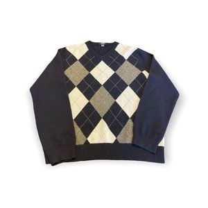 J Crew Cashmere Plaid Navy/Grey Sweater Large